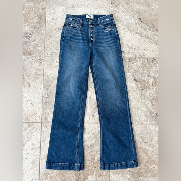 PAIGE Denim - Paige Leenah Wide Leg High-Rise Exposed Button Fly Jeans, Med Blue, 25